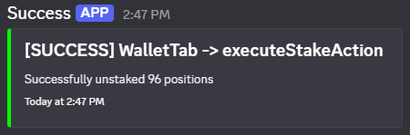 Token Studio telemetry log showing 96 stake accounts deactivated